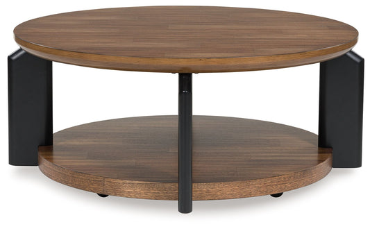 Kraeburn - Round Cocktail Table - Brown / Black