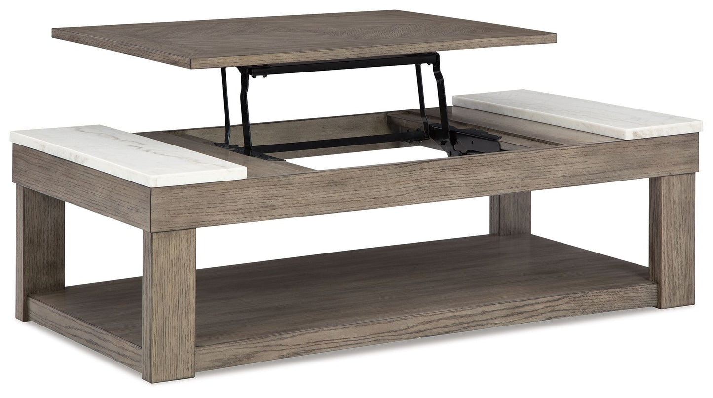Loyaska - Lift Top Cocktail Table - Grayish Brown / White