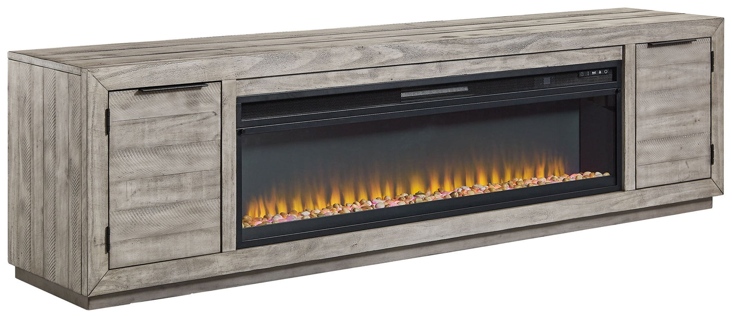 Naydell - 92" TV Stand with Wide Fireplace Insert - Gray