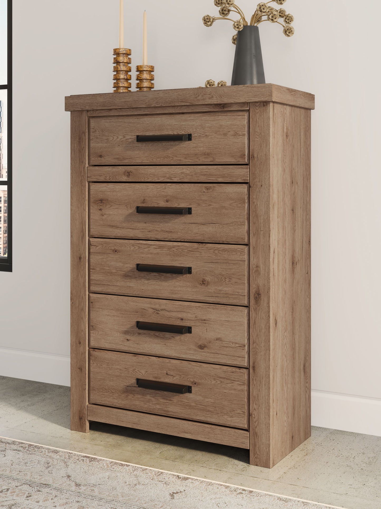 Oliandon - Five Drawer Chest - Light Brown