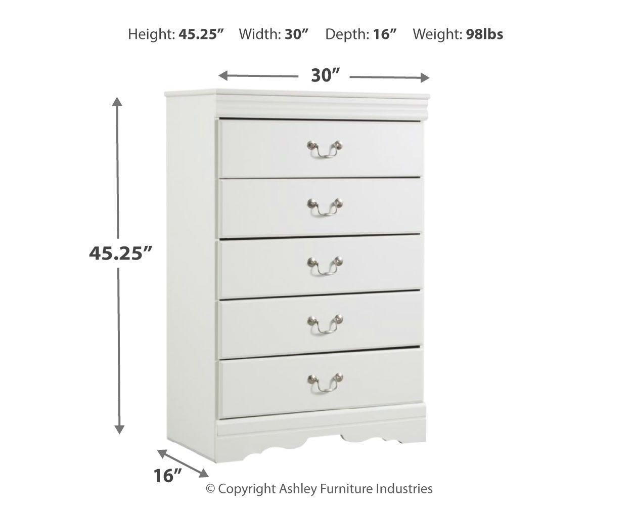 Anarasia - Five Drawer Chest - White