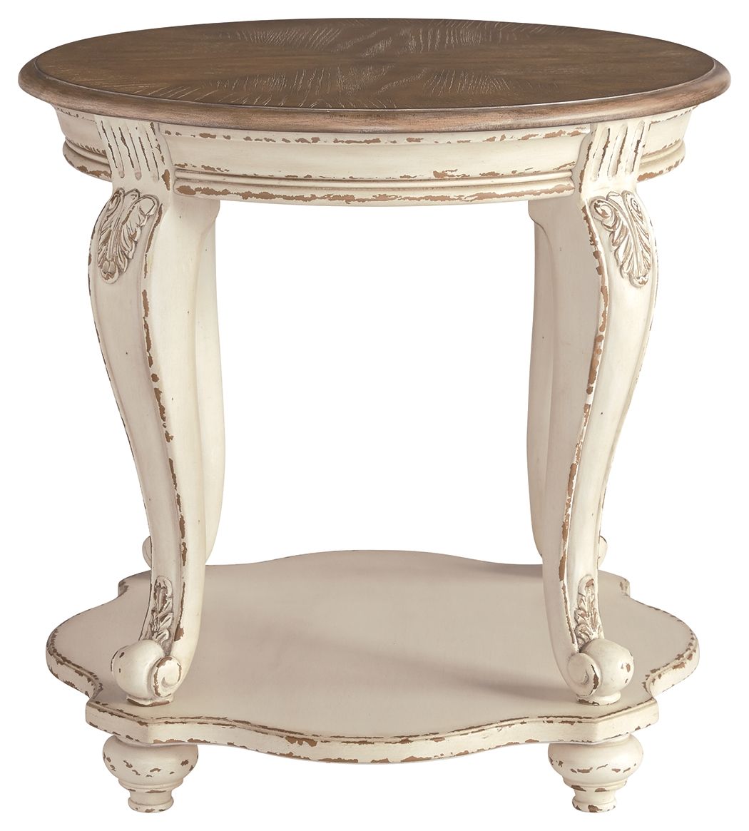 Realyn - Round End Table - White / Brown