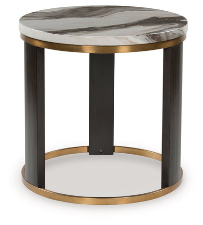 Jazmore - Round End Table - Brown / Brass Finish