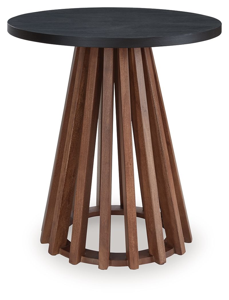 Kallari - Round End Table - Warm Brown / Black