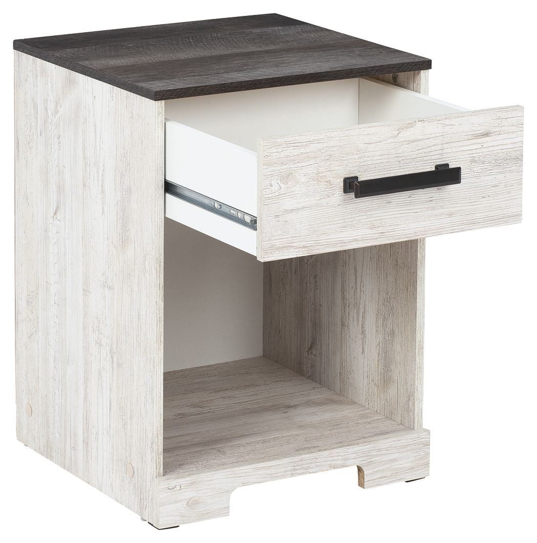 Shawburn - One Drawer Night Stand - Whitewash / Charcoal Gray
