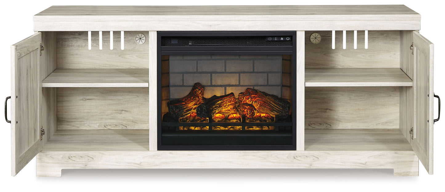 Bellaby - 63" TV Stand With Faux Firebrick Fireplace Insert - Whitewash