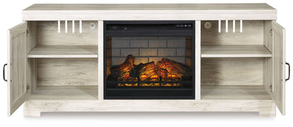 Bellaby - 63" TV Stand With Faux Firebrick Fireplace Insert - Whitewash