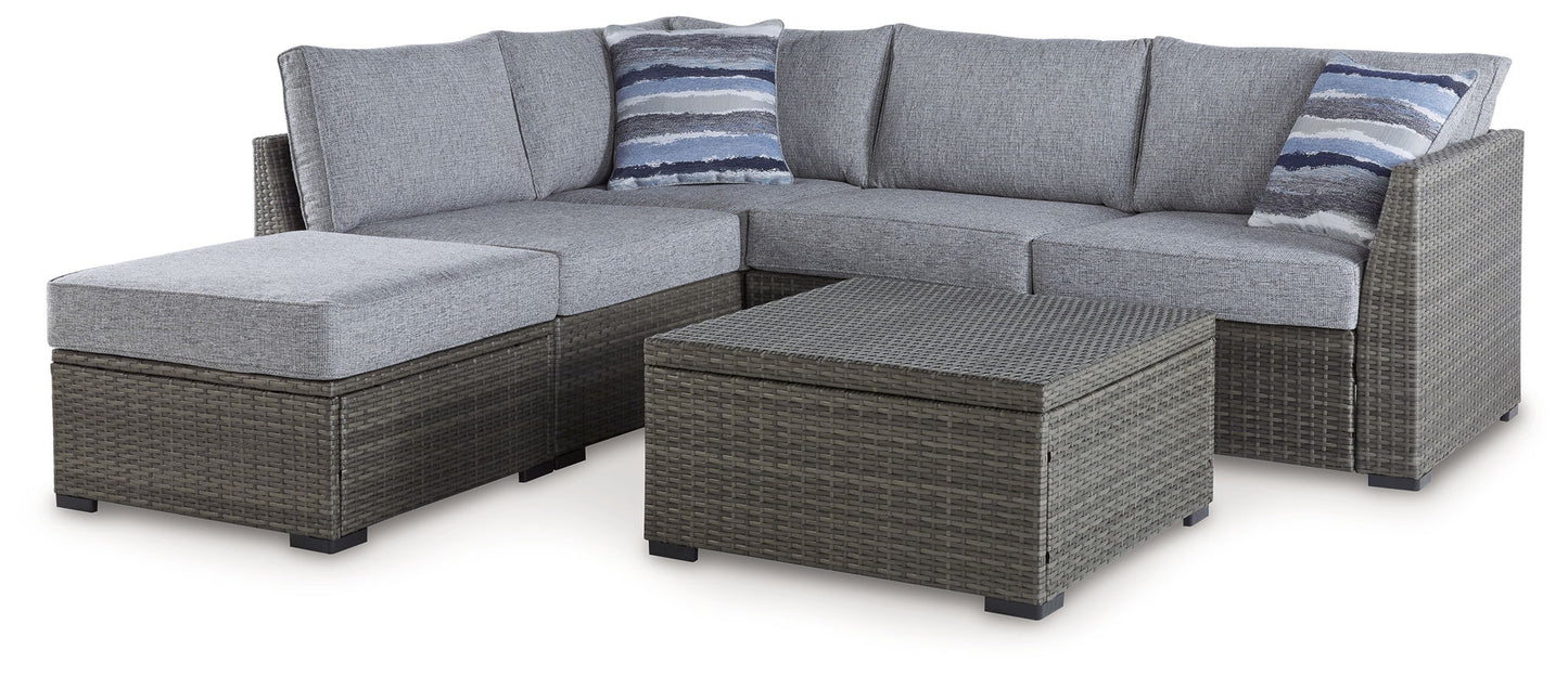 Petal Road - Loveseat Sectional, Ottoman, Table Set (Set of 4) - Gray