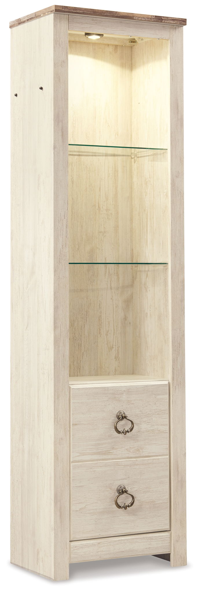 Willowton - Entertainment Center - TV Stand With Faux Firebrick Fireplace Insert - Whitewash