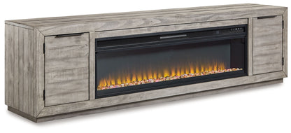 Naydell - 92" TV Stand with Wide Fireplace Insert - Gray