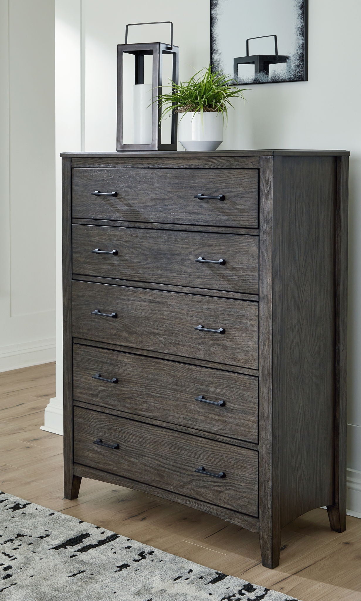 Montillan - Five Drawer Chest - Grayish Brown